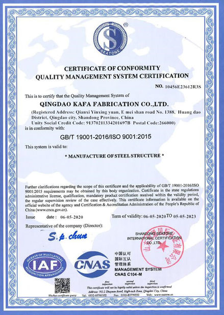 Chiny Qingdao KaFa Fabrication Co., Ltd. Certyfikaty
