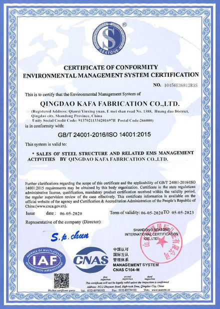 Chiny Qingdao KaFa Fabrication Co., Ltd. Certyfikaty